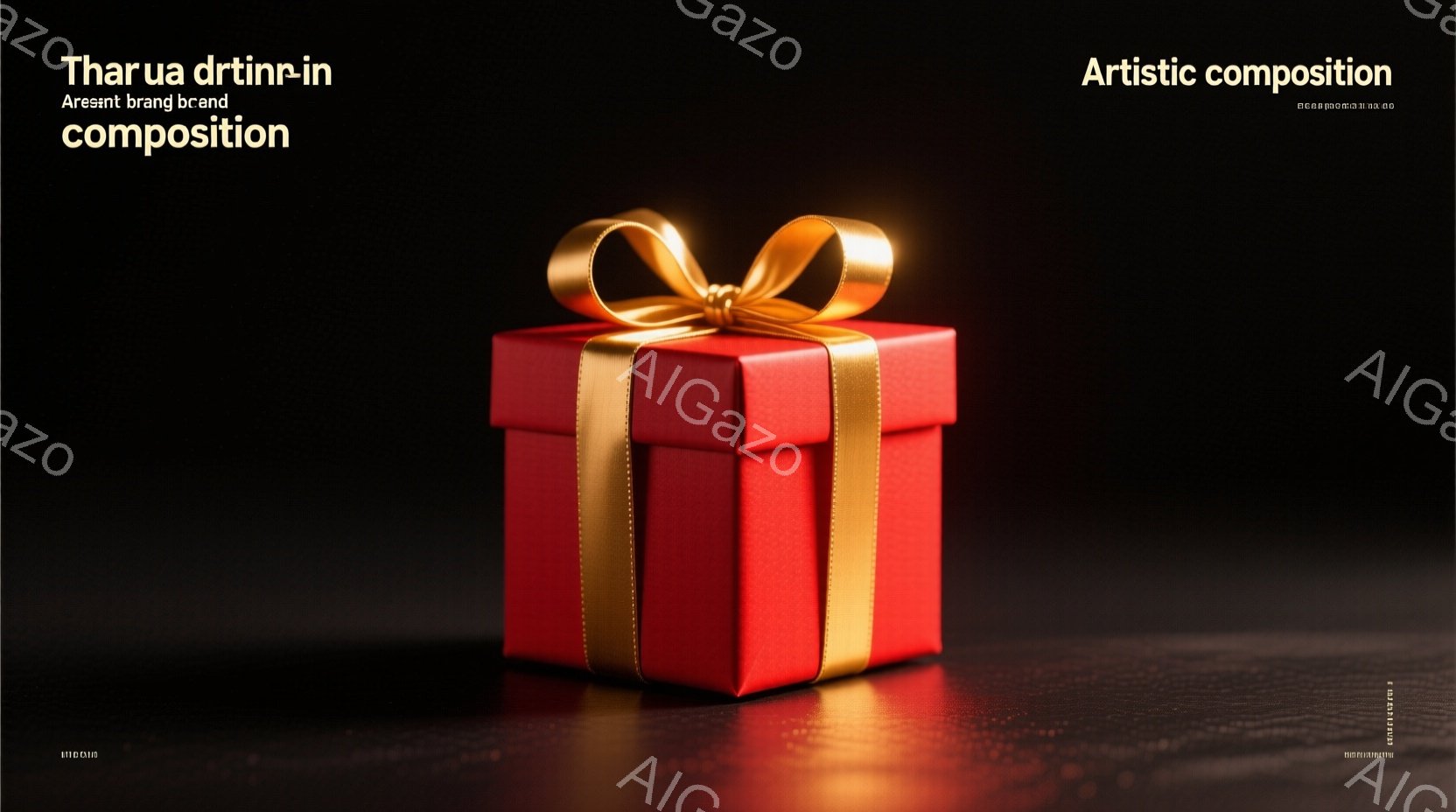 深紅色のギフトボックスが、滑らかな表面で光沢を放ち、金色のリボンでエレガントに飾られています。背景は暗い反射面で、ボックスの鮮やかな色合いと豪華さを際立たせています。 全体として、洗練された贈り物や特 - AI生成フリー素材