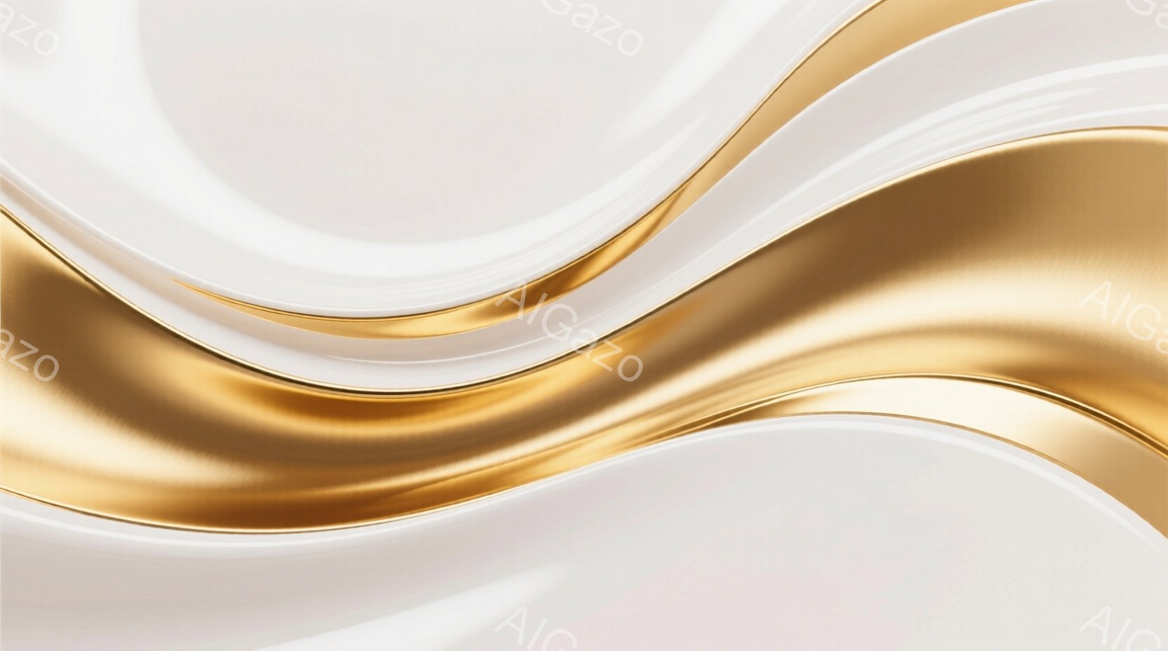 黄金と白の流れるような曲線が特徴的な画像です。光沢のある素材が、優雅さと洗練された雰囲気を醸し出しています。背景は単色で、曲線が際立ち、抽象的でモダンな印象を与えます。