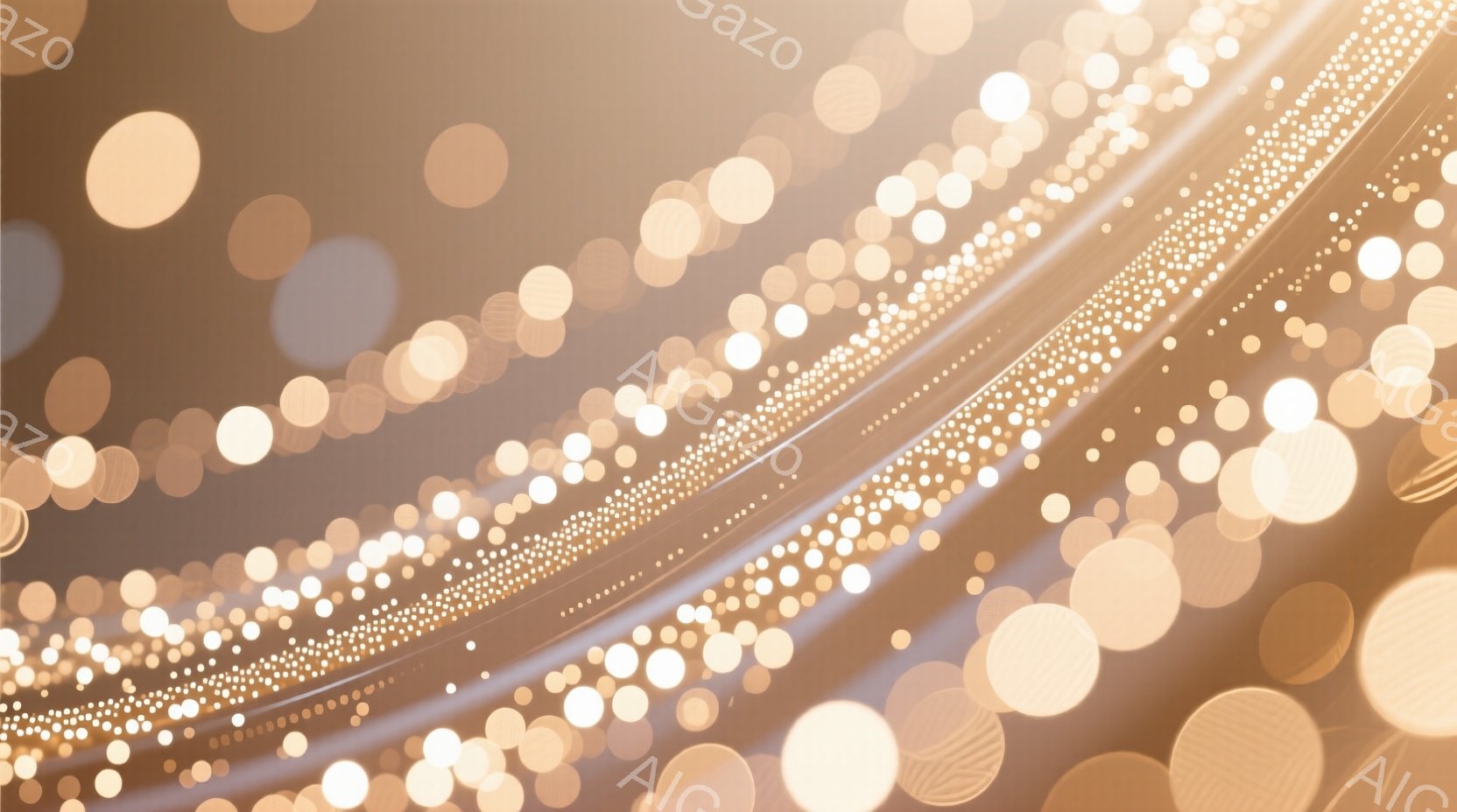 画像は、ぼやけた光の線と輝く粒子がダイナミックに交差する抽象的な表現です。光の線は曲線を描き、まるで光の軌跡のように見え、全体的に暖かく幻想的な雰囲気を作り出しています。背景はぼやけており、光の強弱と - AI生成フリー素材