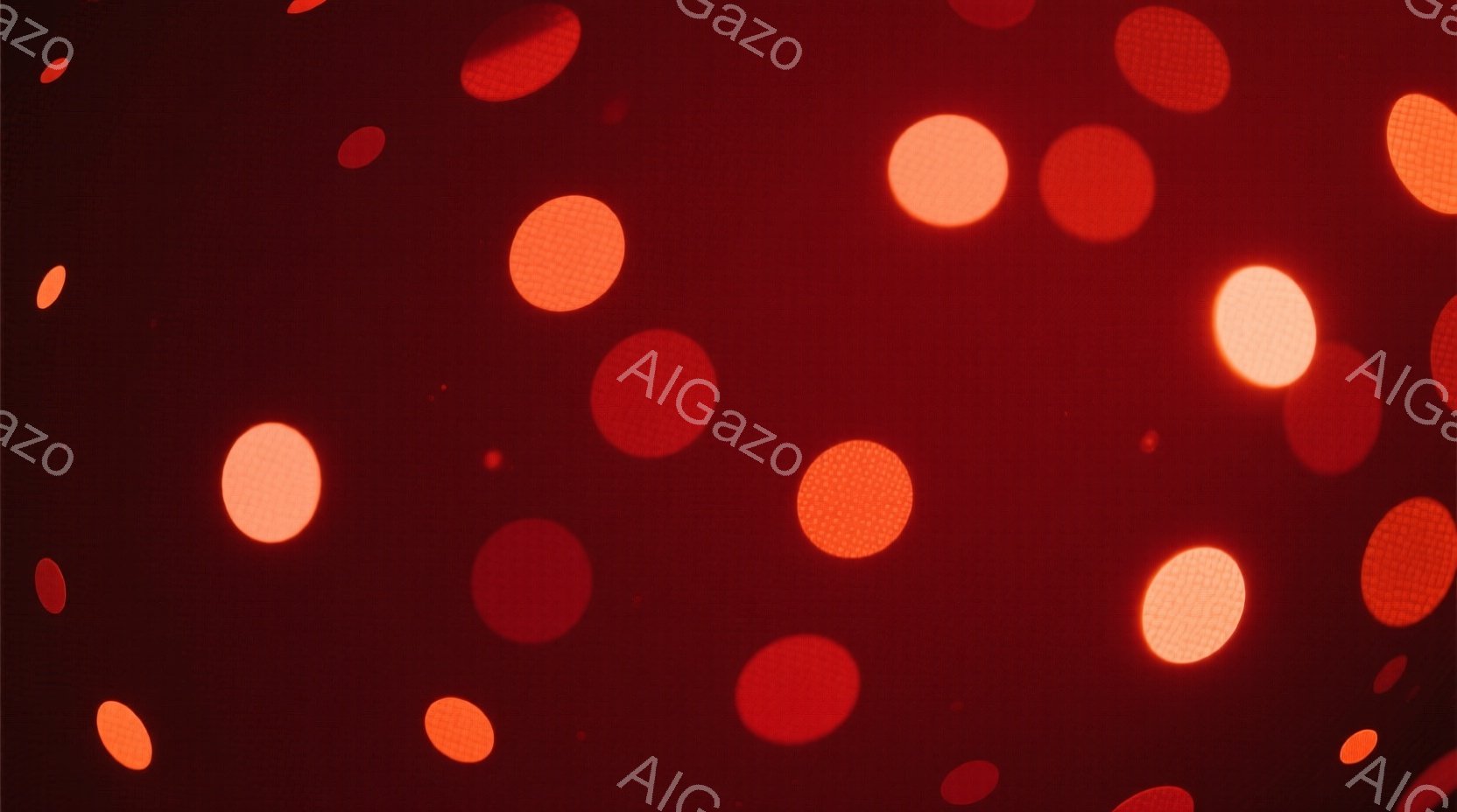 深紅色の背景に、ぼやけたオレンジ色の円形の光が散りばめられています。光は様々な大きさで、背景全体に均等に分布しており、まるで星空や水面を想起させます。全体的に暖かく、夢幻的な雰囲気を醸し出しています。