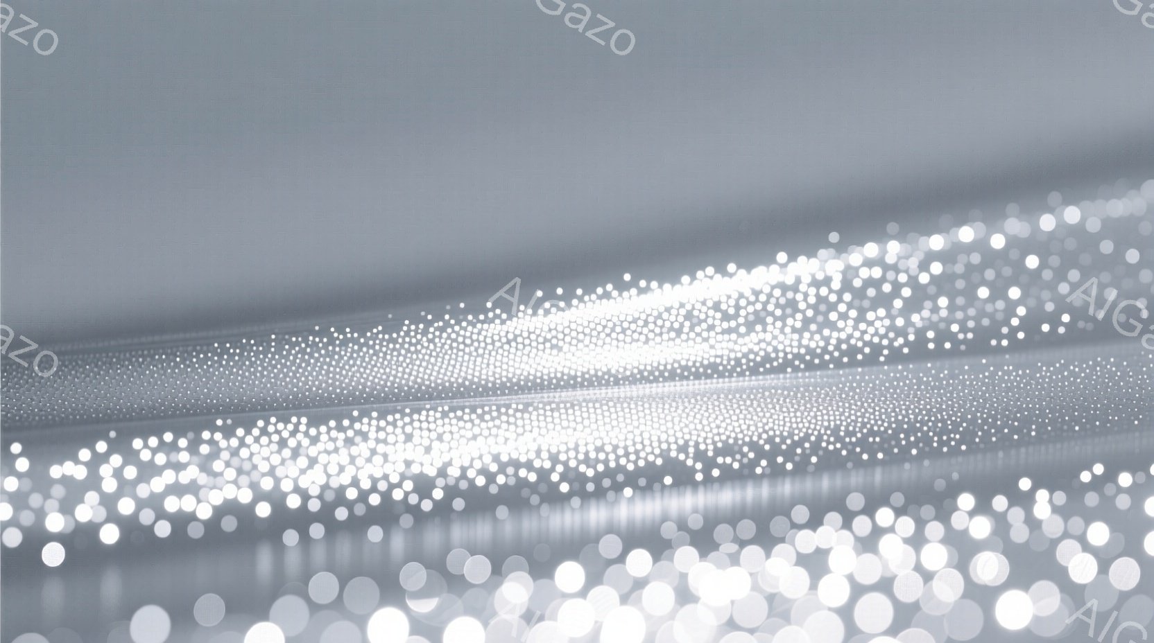 この画像は、無数の小さな光の粒子が流れるような抽象的な表現です。光の粒子の密度は画面下部で高く、上部に向かうにつれて薄くなっており、奥行きを感じさせます。全体的に、神秘的で幻想的な雰囲気を醸し出しています。