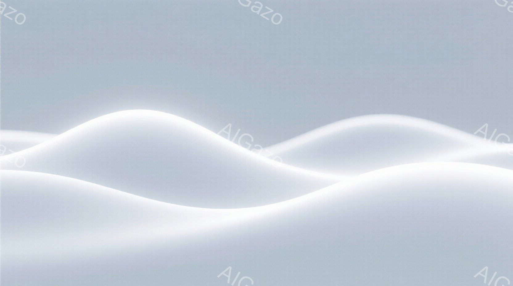 鮮やかな白い光が流れるような曲線を描き、まるで波のような、または雲のような抽象的な光景が広がっている。背景は完全な白で、光の強弱によって奥行きが表現されている。全体的に穏やかで、夢幻的な雰囲気が漂っている。