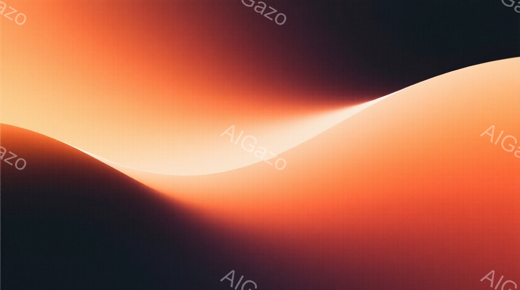 画像は、グラデーションで表現された抽象的な構図で、オレンジと茶色の暖色系の色調が特徴です。光の帯が曲線的に交差しており、奥行きと立体感を強調しています。全体的に穏やかで洗練された雰囲気を醸し出しており、見る人に安らぎを与えるような印象です。