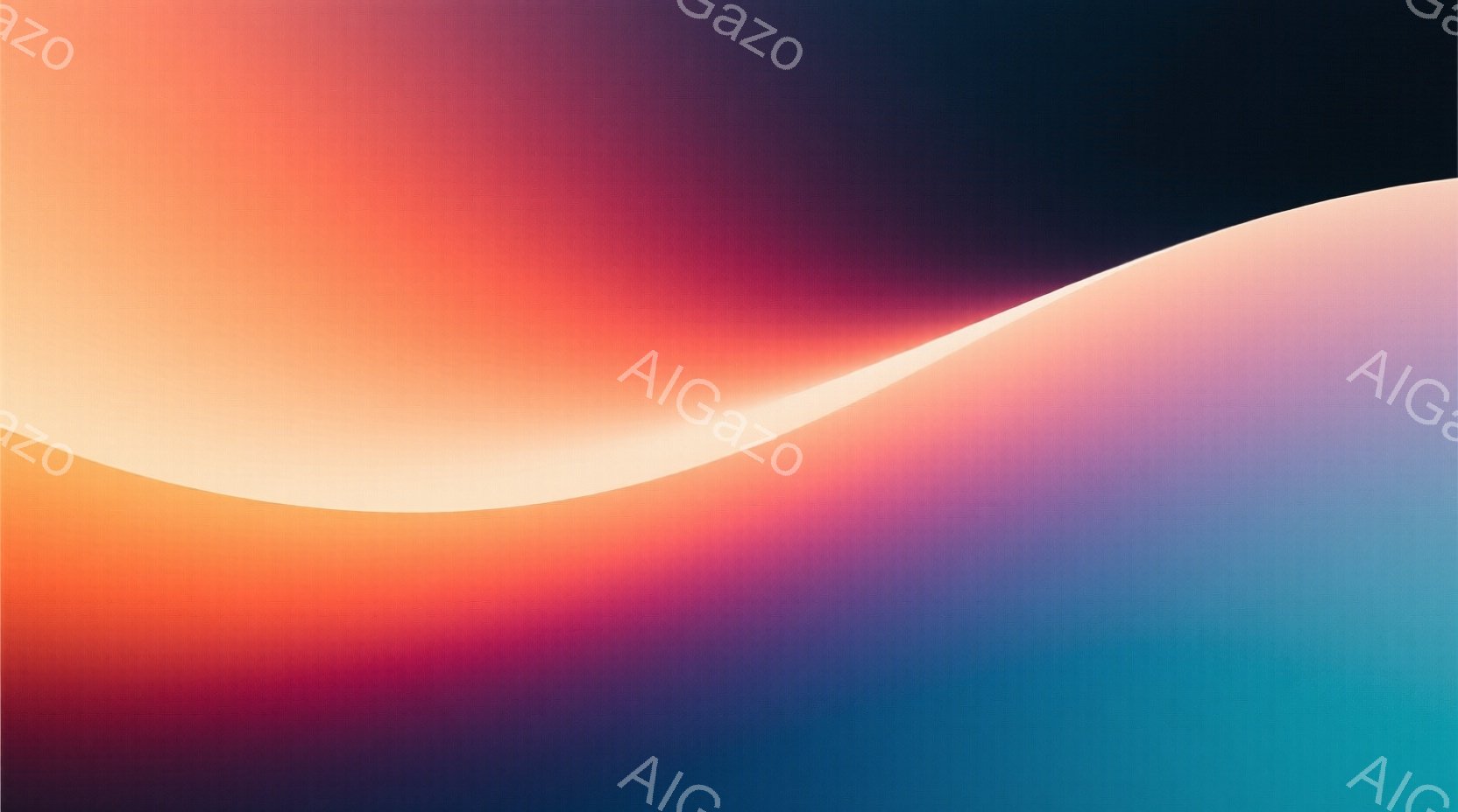 この画像は、鮮やかな色彩が混ざり合う抽象的な背景で構成されています。オレンジ、ピンク、紫、そして青色が滑らかに移行し、まるで空のグラデーションやオーロラのような印象を与えます。全体的に柔らかく、穏やかな雰囲気で、見る者にリラックスした感覚をもたらします。