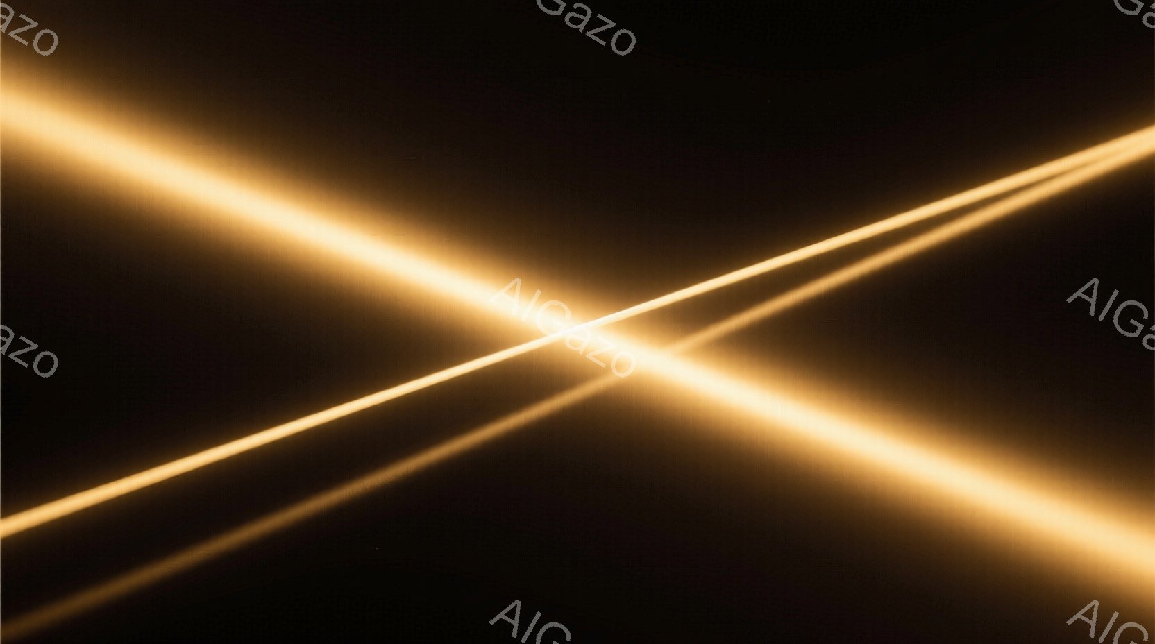 漆黒の背景に、光の帯が交差する抽象的な画像です。光は中心で最も強く輝き、帯の端に向かって徐々に薄れていきます。全体的に神秘的でエネルギーに満ちた雰囲気を醸し出しています。