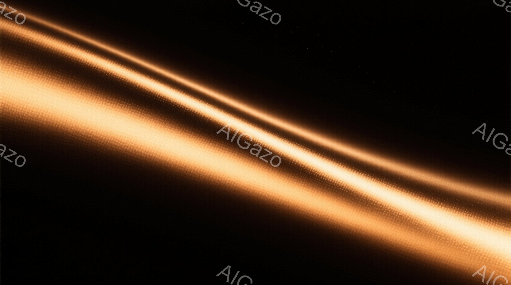 鮮やかな黄金色の光が、画面を斜めに横切るように流れています。光は細かな粒状のテクスチャを持ち、まるで金粉を散りばめたような印象を与えます。背景は深い黒色で、光の輝きを際立たせており、神秘的で幻想的な雰囲気を醸し出しています。