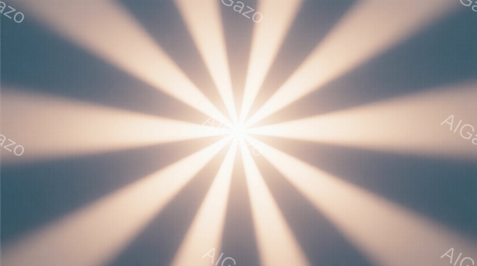 この画像は、暗い青色の背景から放射状に広がる明るいオレンジ色の光線で構成されています。中心部が最も明るく、外側に向かって徐々に色が薄れていくグラデーションが特徴的です。まるでスポットライトや太陽光線のような、力強くも神秘的な雰囲気を醸し出しています。