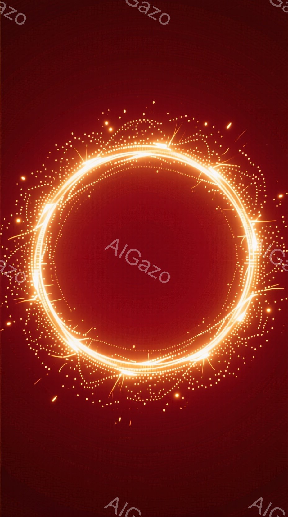 鮮やかな赤色の背景に、光り輝く円が描かれています。円は複数の光の線で構成されており、中心に向かって徐々に明るくなっています。全体的に、エネルギーに満ちた神秘的な雰囲気を醸し出しています。