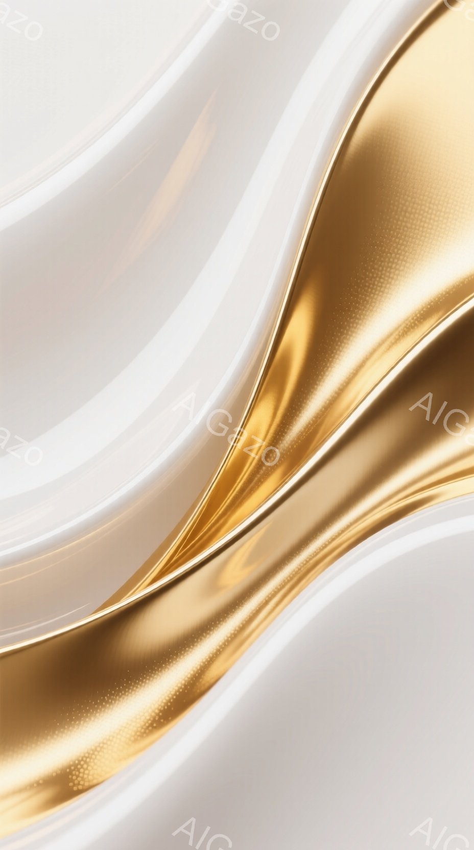 滑らかな曲線が幾重にも重なり合う抽象的な画像です。光沢のある白と金色のグラデーションが、まるで絹のような質感と流動感を生み出しています。背景は不明瞭で、この曲線が主要な被写体であり、優雅さと洗練された雰囲気を醸し出しています。