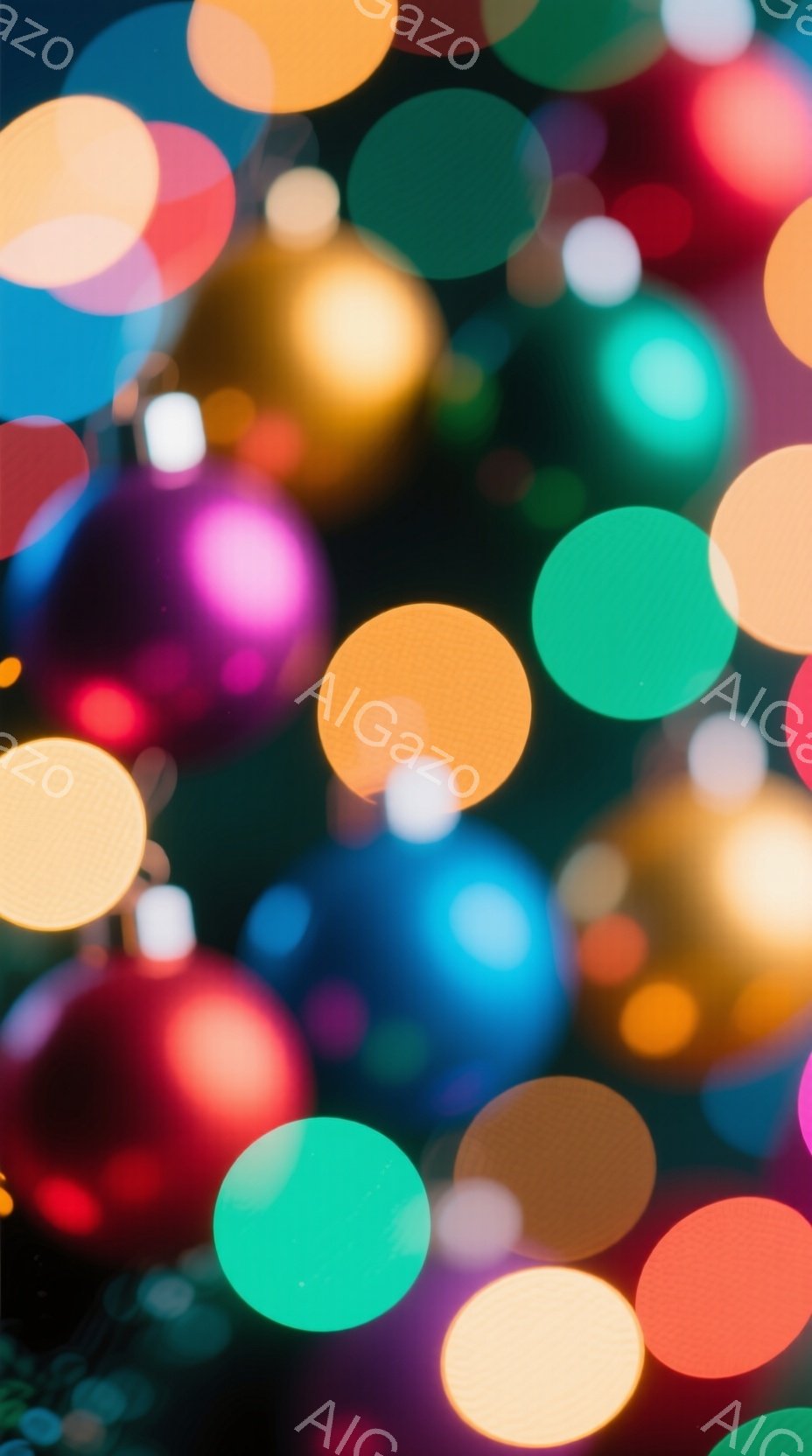 この画像は、ぼやけた光の球で満たされた抽象的な表現です。赤、オレンジ、緑、青など、様々な色が混ざり合い、幻想的な雰囲気を醸し出しています。焦点が定まっていないため、具体的な形や人物は見えず、光の粒子が - AI生成フリー素材