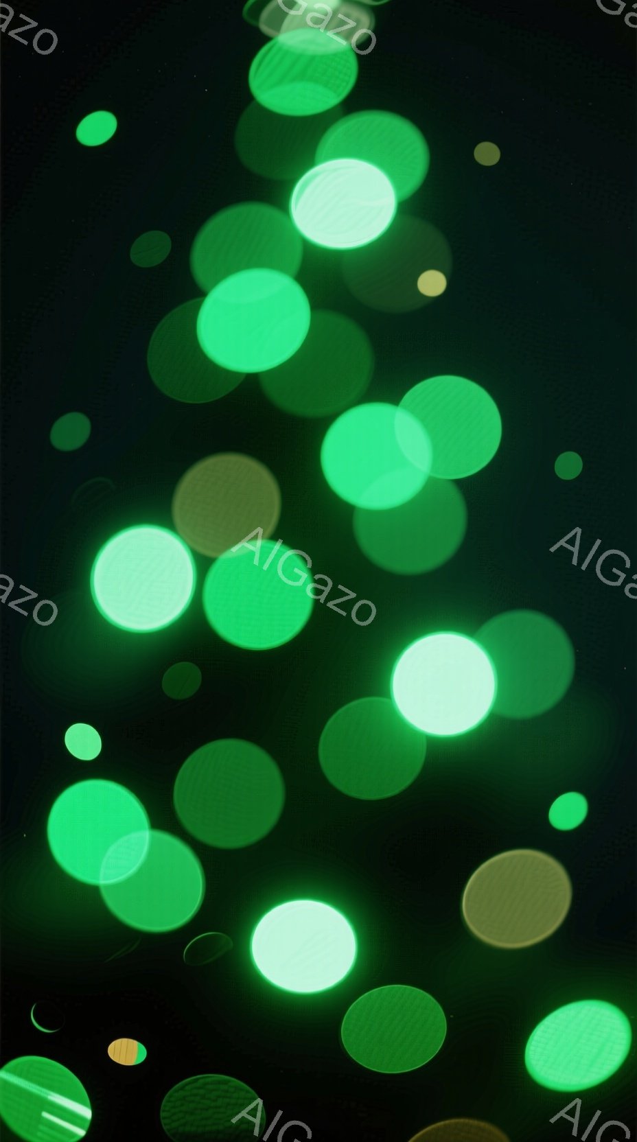 画像は暗い背景にぼやけた緑や黄色の光の球体が散りばめられており、まるで夜空の星のように見えます。これらの球体はさまざまな大きさと明るさで、光がぼやけているため、幻想的で夢のような雰囲気を醸し出しています。全体的に、静かで神秘的な印象を与える抽象的な画像です。