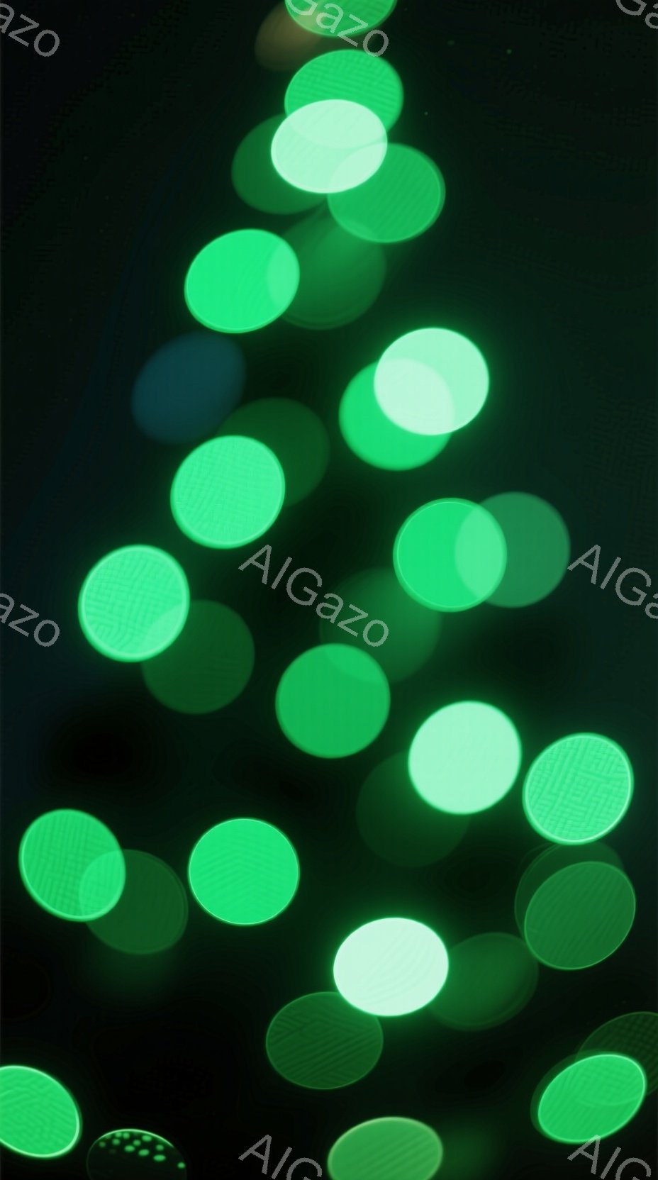 この画像は、暗い背景にぼやけた緑色の光の円が多数散りばめられています。光は様々な明るさと大きさで、まるで夜空の星のように輝いており、幻想的な雰囲気を醸し出しています。全体的に柔らかな光と色彩が、穏やかで神秘的な印象を与えます。