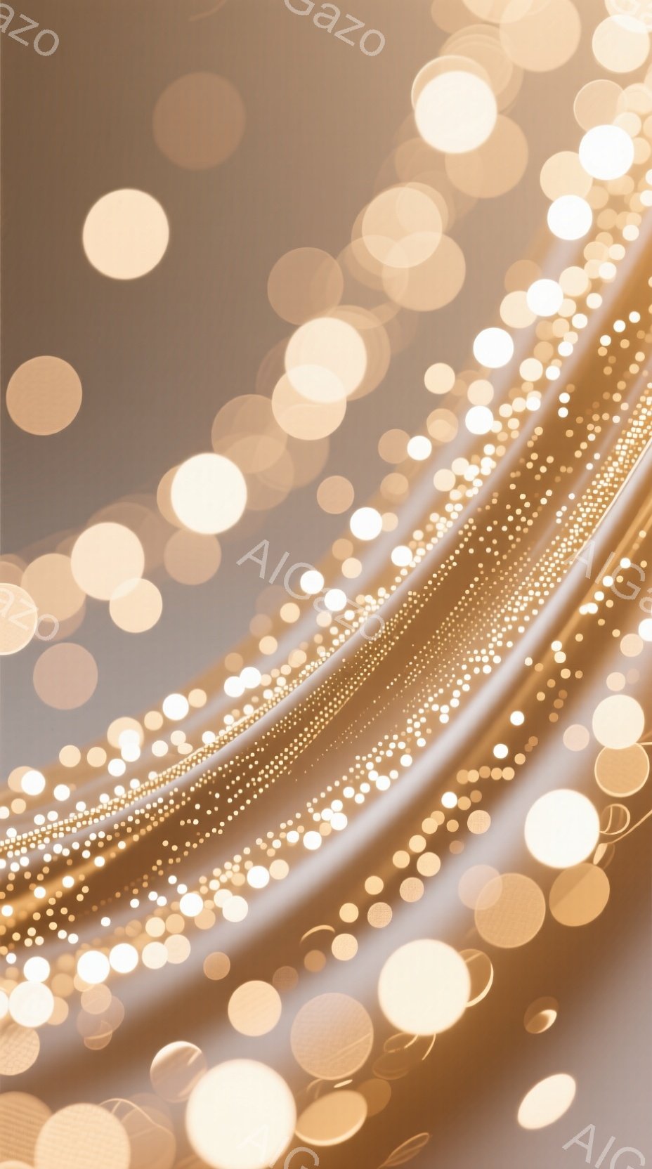 画像は、ぼやけた金色の光点と帯が、暗い背景に描かれた抽象的な構成です。光点は様々な大きさで、まるで星屑のように散りばめられ、帯は光の軌跡のような印象を与えます。全体として、幻想的で神秘的な雰囲気を醸し出しています。