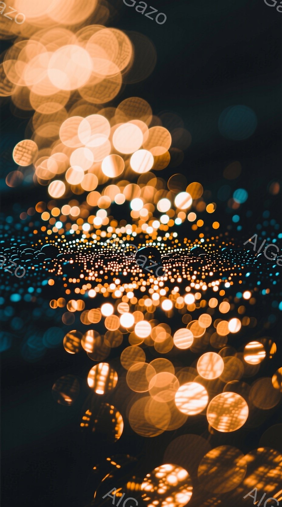 ぼやけた光の球体が画面全体を埋め尽くしており、暖色系のオレンジや黄色が中心で、夜間の都市の光景を彷彿とさせる。焦点が合っていないため、人物や具体的な背景は特定できないが、光のパターンからは賑やかで活気 - AI生成フリー素材