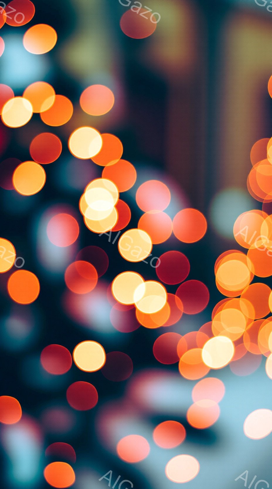 画像は、ぼやけた光の点々が密集し、まるで夜空の星のような印象を与える抽象的な表現です。オレンジ、黄色、赤色の光が混ざり合い、幻想的で暖かい雰囲気を醸し出しています。背景は不明瞭ですが、都市の夜景を思わ - AI生成フリー素材