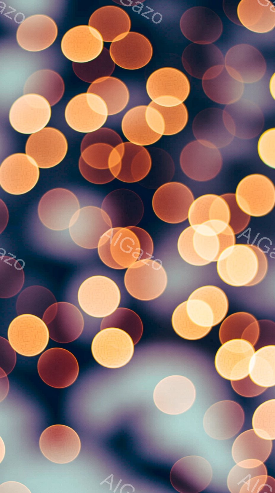 画像はぼやけた光の円が背景全体に散りばめられた抽象的な表現です。暖色系のオレンジ、黄色、そしてわずかなピンク色と水色の光が重なり合い、幻想的な雰囲気を醸し出しています。全体的にソフトフォーカスで、どこ - AI生成フリー素材