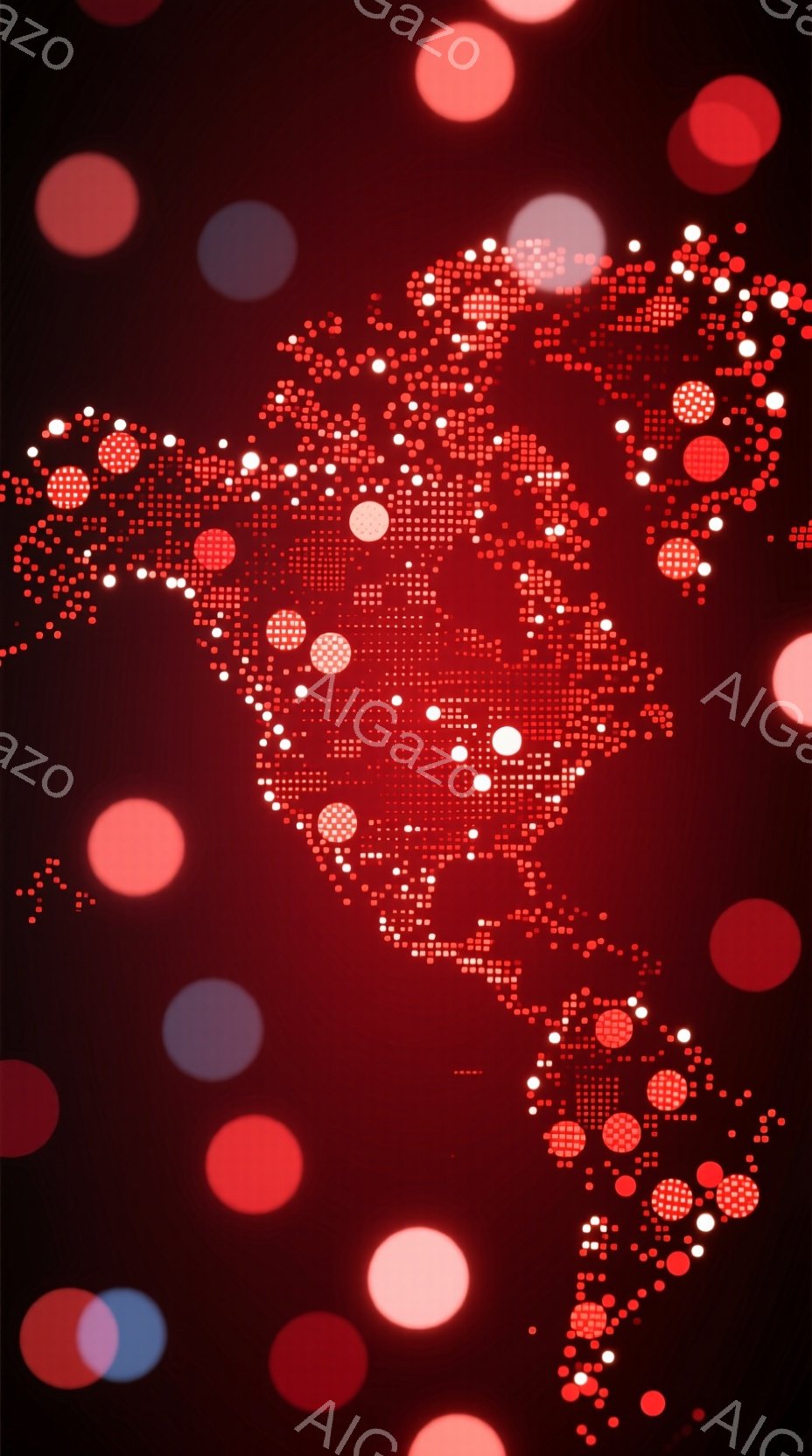 この画像は、赤色の背景に、様々な大きさの円がぼやけて配置されています。円は白、赤、紫の色調を持ち、まるで光の粒子のように散らばっています。全体的に、暖かく幻想的な雰囲気を醸し出しており、奥行きのある光 - AI生成フリー素材