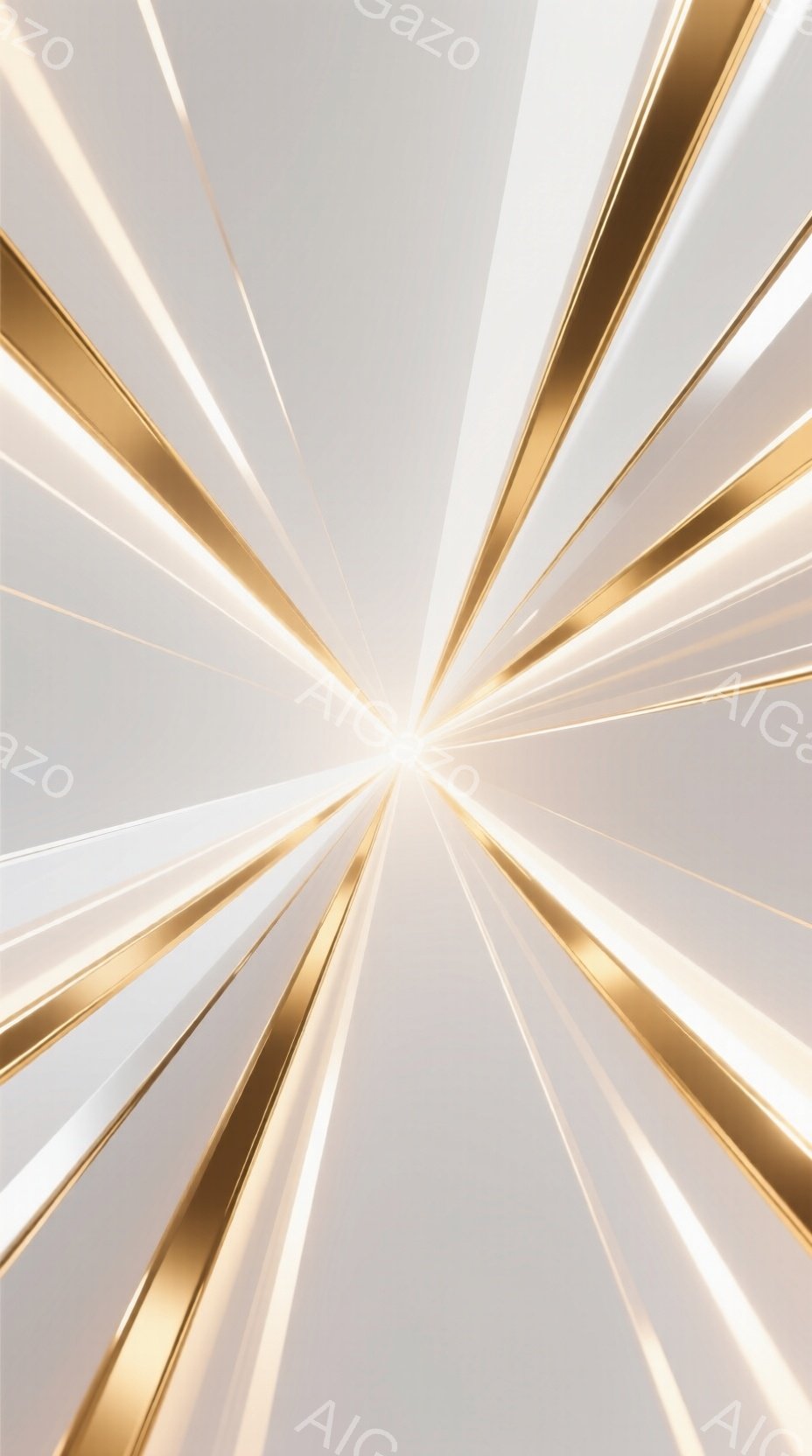 画像は、中心から放射状に広がる光の線で構成されています。金色の帯と白い光の線が交差し、まるでエネルギーが一点に集中しているかのような印象を与えます。背景は明るいグレーで、全体的に未来的でダイナミックな雰囲気です。