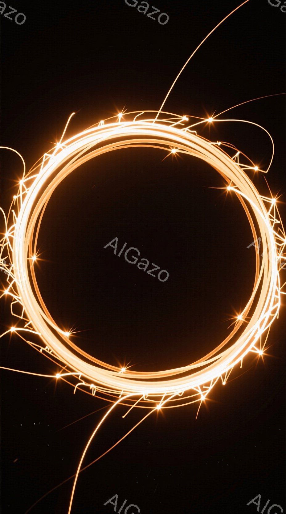 暗い背景に、光の線が円を描く抽象的な画像です。円は不完全で、まるで光の軌跡が描かれたように見え、その中には暗闇が広がっています。全体的に神秘的で、エネルギーを感じさせる雰囲気です。