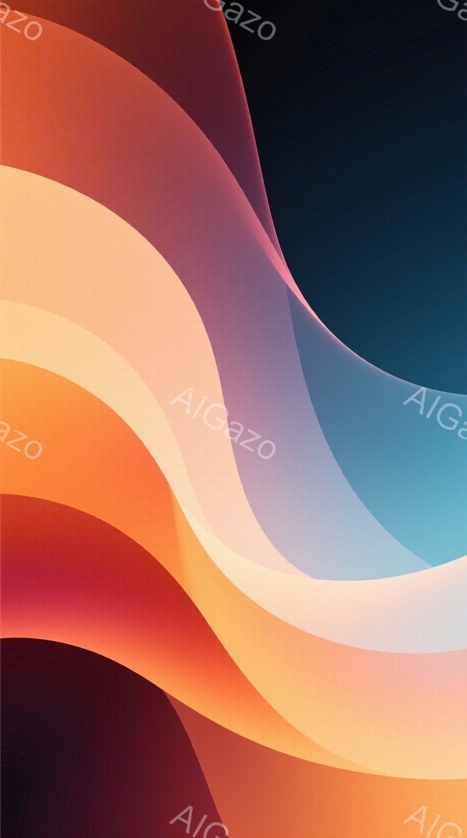 鮮やかな色彩が渦巻く抽象的な背景画像です。オレンジ、ピンク、薄紫、水色の層が滑らかに重なり合い、まるで光が屈折しているかのような幻想的な印象を与えます。全体的に柔らかく、温かみのある雰囲気で、見る人に安らぎと創造性を与えるでしょう。