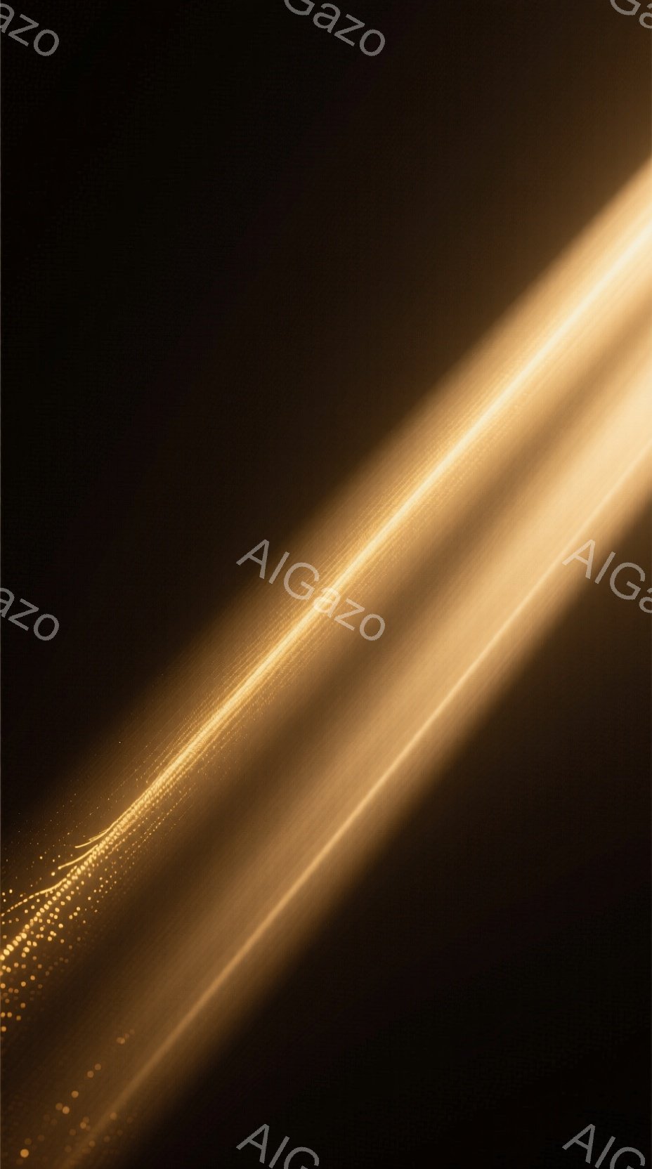 画像は暗い背景に、斜めに走る光の帯が特徴的です。光はぼんやりと金色を帯びており、まるで光の粒子が流れているように見えます。全体的に神秘的で幻想的な雰囲気を醸し出しています。