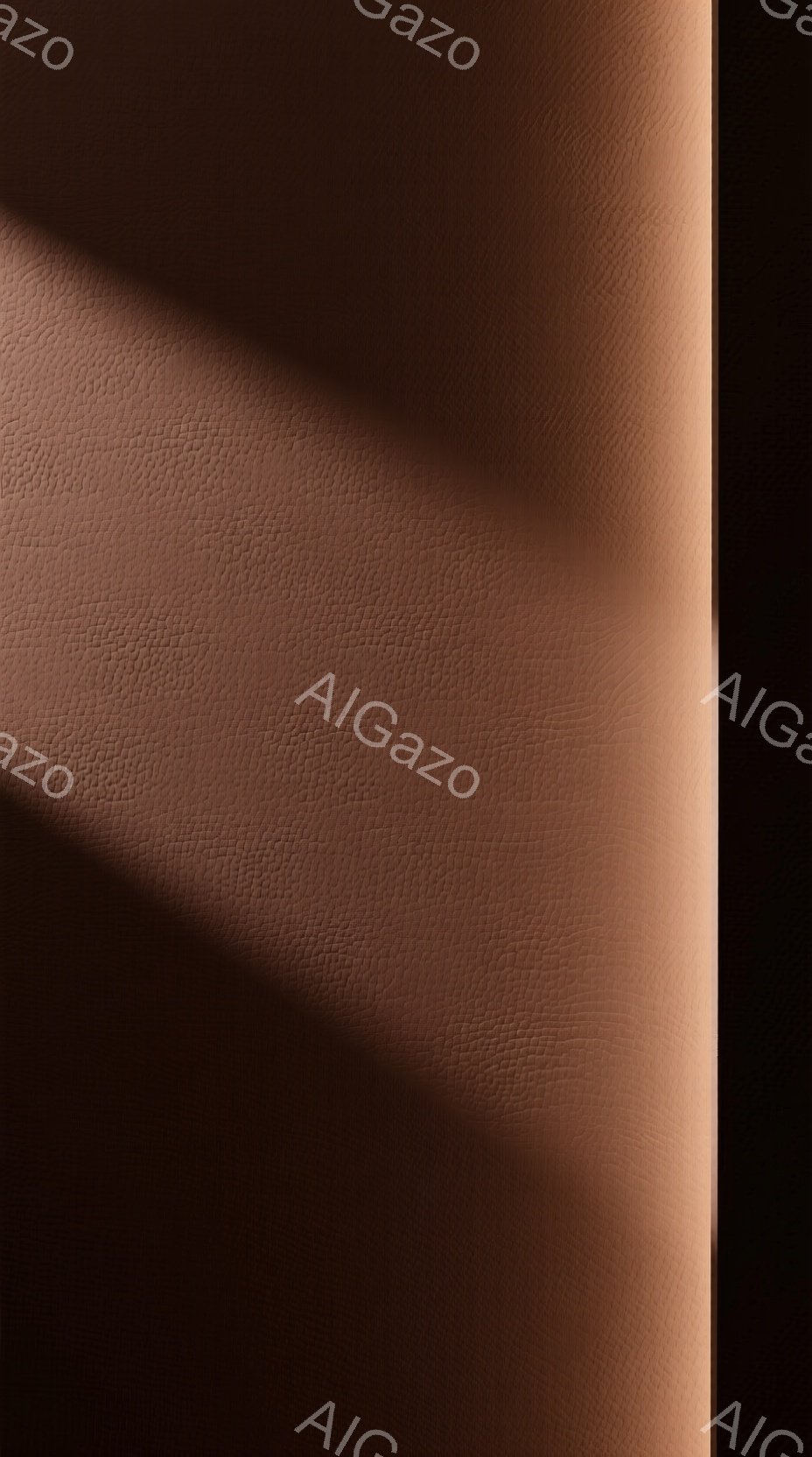 濃い茶色のテクスチャが大部分を占める画像です。左側には光が当たらず暗く、右側には斜めに光が差し込み、影が伸びています。テクスチャは、細かい粒状で、革のような質感を示唆しています。