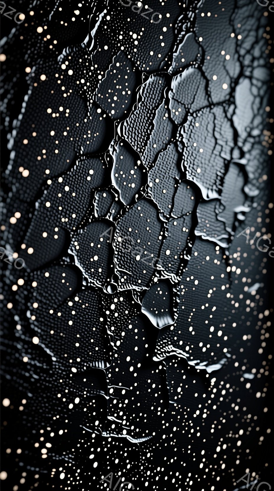 この画像は、雪が舞う中で、顔の上半分を覆う黒いフード付きジャケットを着た人物のクローズアップです。雪は顔やジャケットに付着し、幻想的で冬らしい雰囲気を醸し出しています。フードの影が深く、表情は隠されていますが、全体的に静かで内省的な印象を与えます。