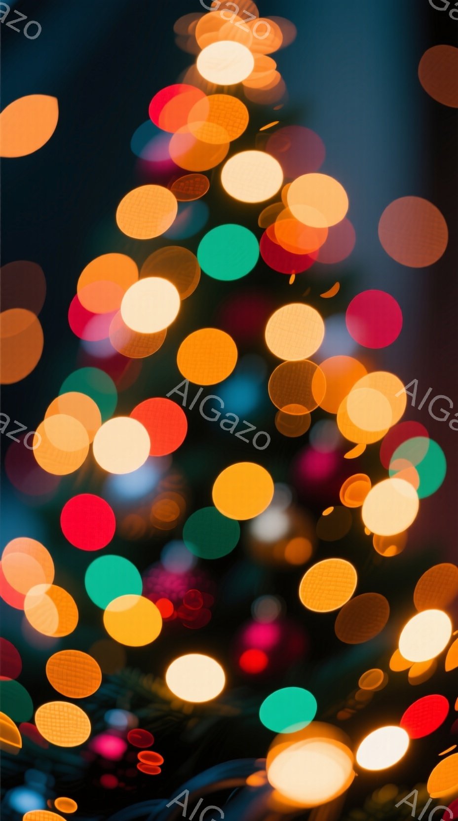 画像全体がぼやけた光の玉で満たされており、暖色系のオレンジ、黄色、そして冷たい青や緑が混ざり合っている。光の玉は様々な大きさで、まるで夜空の星のようにキラキラと輝き、背景は暗く不明瞭である。このぼかし - AI生成フリー素材