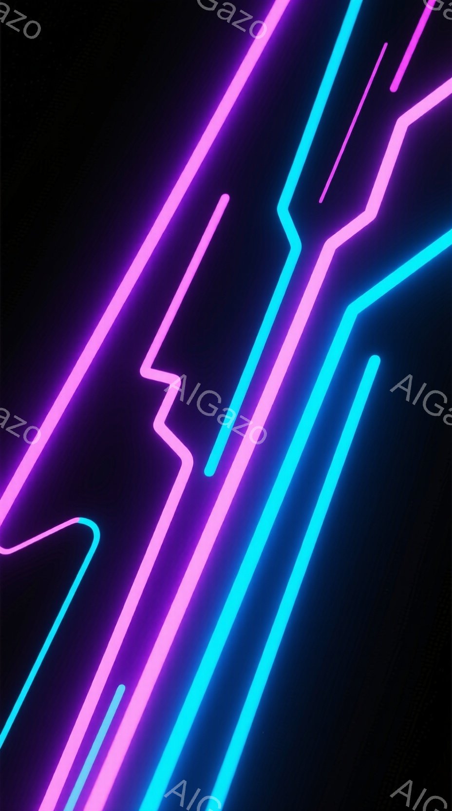 鮮やかなネオンピンクと水色の線が、黒色の背景を斜めに横切る抽象的な画像です。線は曲がりくねっており、未来的な回路やエネルギーの流れを連想させます。全体的に、シンプルでありながら強烈な印象を与える、サイ - AI生成フリー素材