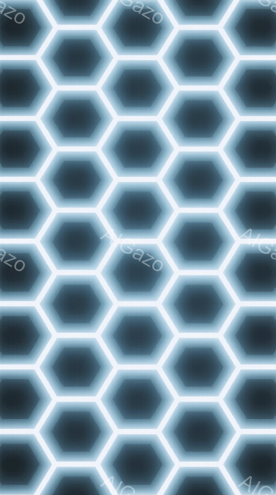 この画像は、均一な六角形のパターンが繰り返されている背景画像です。各六角形は、明るい白い輪郭線で囲まれ、内部は濃い青からグレーのグラデーションで表現されています。全体として、クールで未来的な雰囲気の幾 - AI生成フリー素材