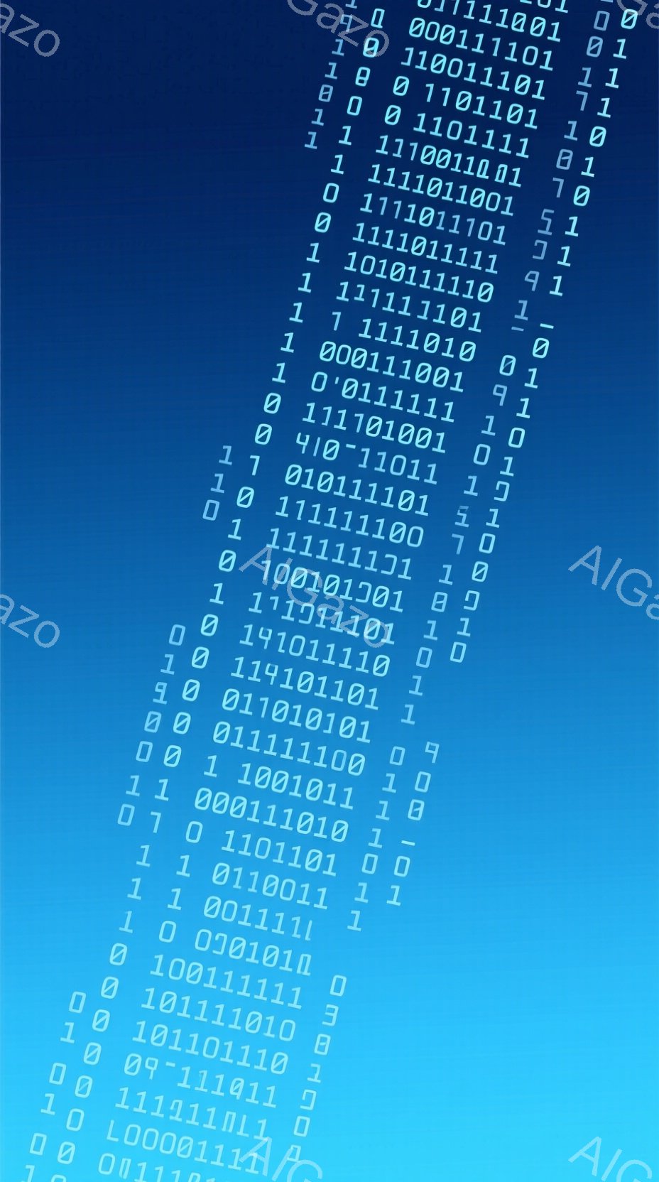 画像はデジタルなノイズのようなパターンで覆われており、一見すると意味をなさないように見えます。無数の「0」と「1」がランダムに配置され、サイバー空間やエラーメッセージを連想させます。全体的に、機械的で無機質な印象を与え、視覚的な混沌と静寂が混在しています。