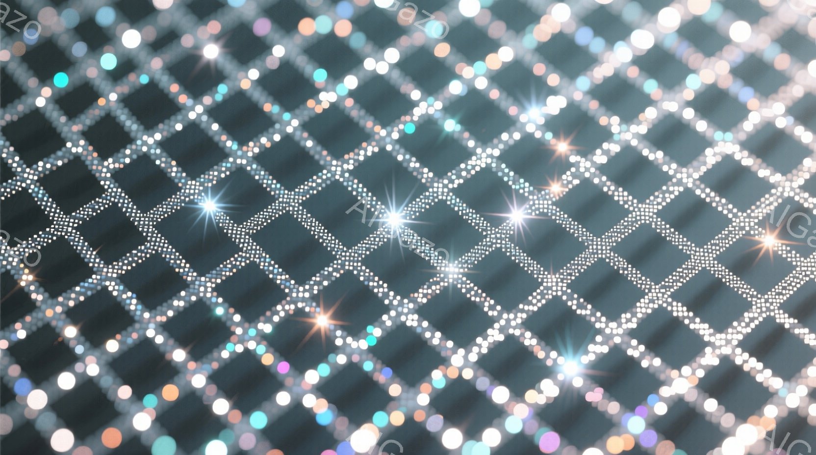 画像は、ダイヤモンドのような輝きを持つ、複雑な網目状の模様が特徴です。無数の小さな光点が、暗い背景に散りばめられ、キラキラと輝き、幻想的な雰囲気を醸し出しています。光の強弱や色の微妙な変化が、奥行きと - AI生成フリー素材