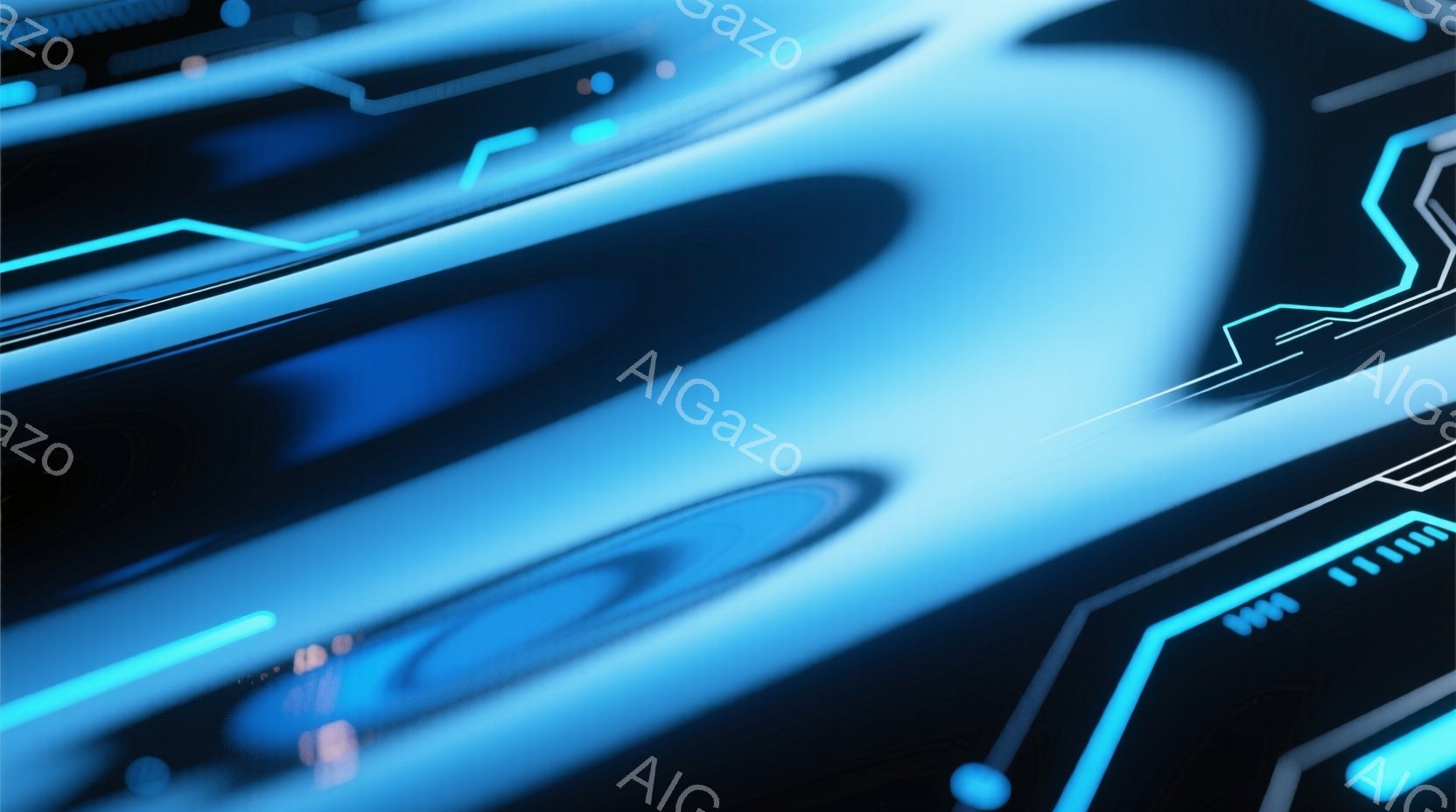 この画像は、未来的な青色の光のラインが特徴的な抽象的な表現です。光は滑らかで流れるような形状を持ち、暗い背景の中で鮮やかに輝いています。全体的に、テクノロジーとエネルギーを感じさせる、クールで洗練され - AI生成フリー素材