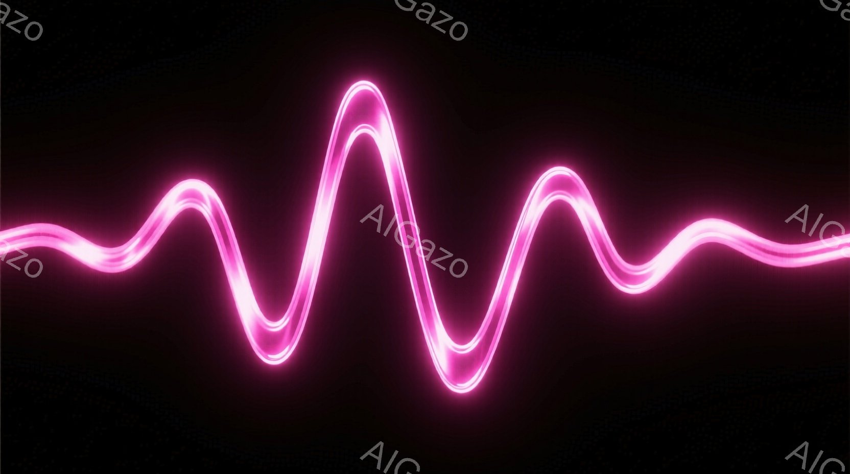 鮮やかなピンク色の光が、暗い背景に波打つように描かれています。光はまるで心電図のような、規則的な波形を描き、エネルギーと動きを感じさせます。 全体的に、未来的な雰囲気と、静かな緊張感が漂っています。