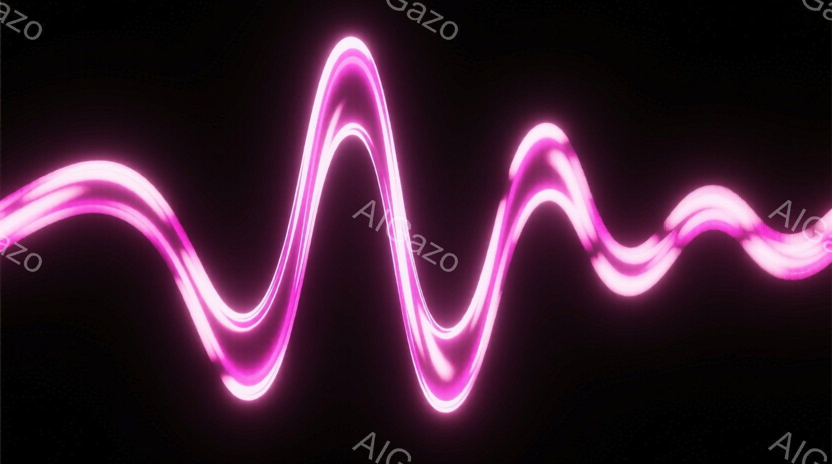 鮮やかなピンク色の光の線が、暗闇の中でうねるように流れています。光は明るく、まるでエネルギーの流れや音の波のような印象を与えます。背景は完全に黒く、光の鮮やかさを際立たせており、未来的な雰囲気を感じさ - AI生成フリー素材