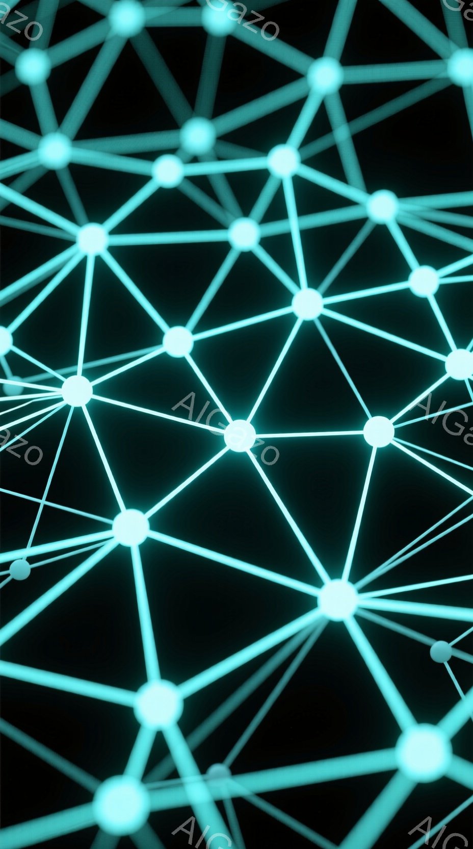 暗い背景に、明るい水色の点が結ばれて網目状の構造体が浮かび上がっています。点と点を結ぶ線は細く、未来的なネットワークや神経回路を連想させます。全体的に冷たく、静かで、知的な雰囲気が漂っています。 - AI生成フリー素材