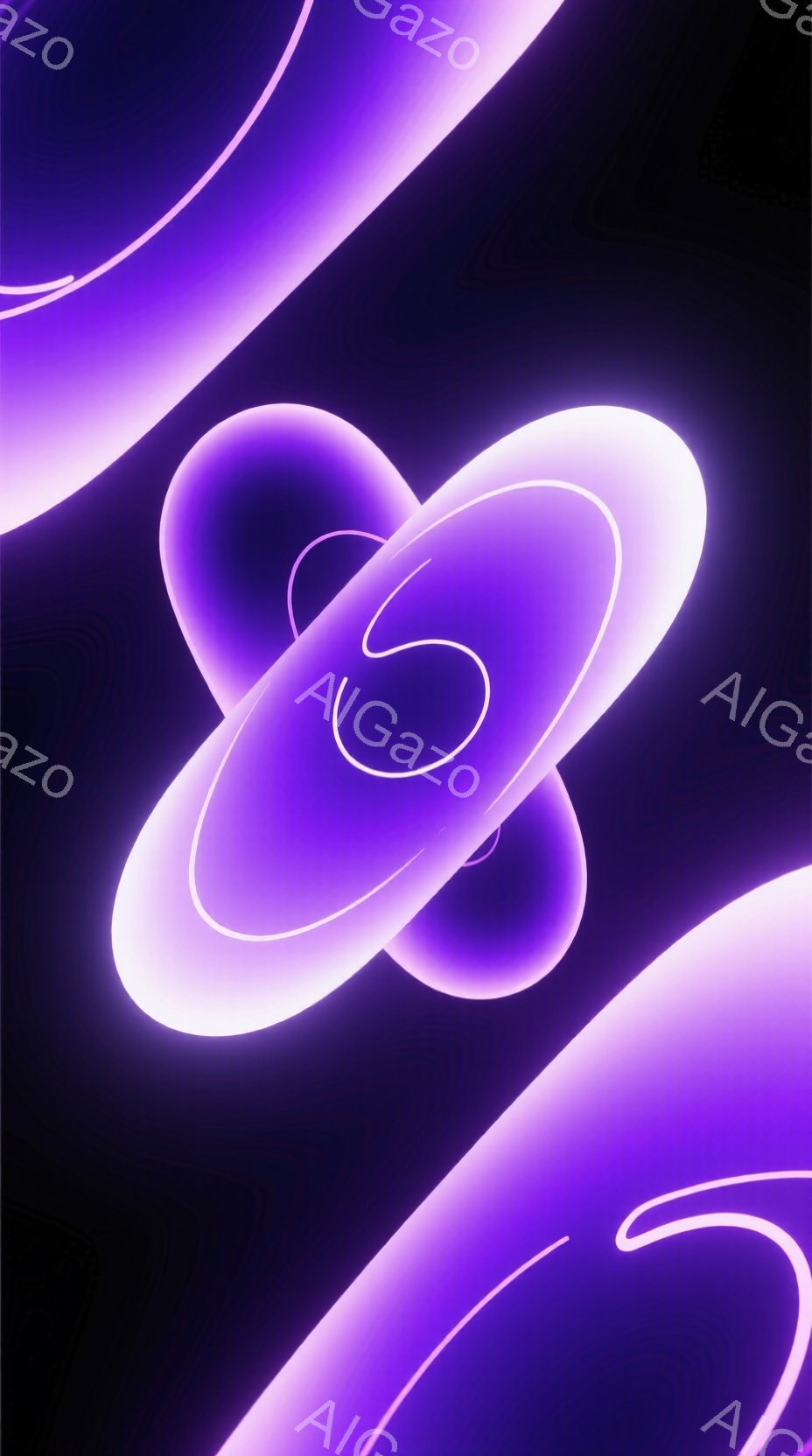 画像は、暗い背景に浮かぶ、光沢のある紫色の抽象的な形が特徴です。流線形の曲線が重なり合い、まるで発光する帯のように見えます。全体的に神秘的で未来的な雰囲気を醸し出しています。