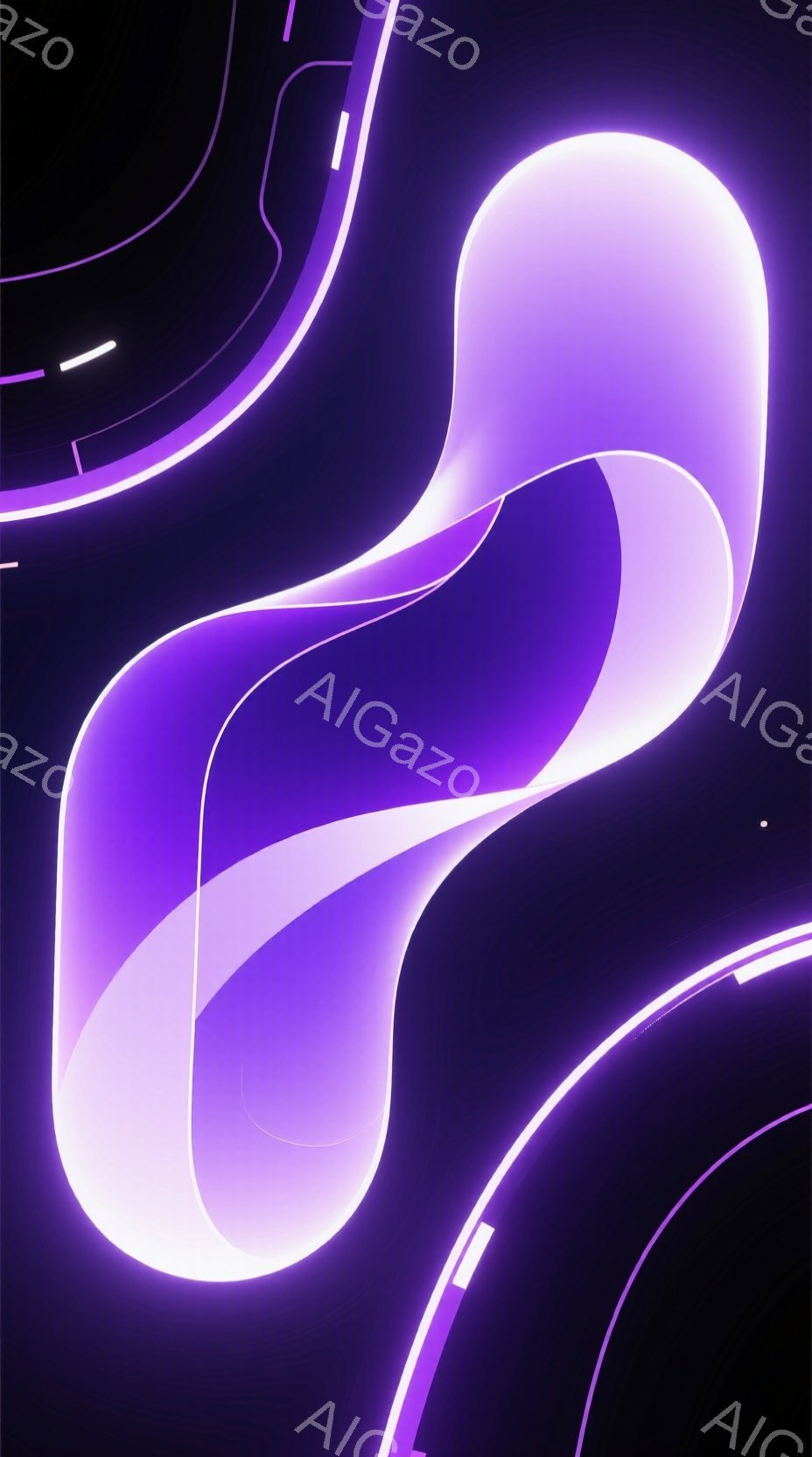 この画像は、暗闇の中に浮かび上がる紫色の発光する線で構成されています。線は流動的な曲線を描き、ネオンライトのような光を放っており、未来的な雰囲気を醸し出しています。背景は漆黒で、線が際立っており、抽象 - AI生成フリー素材