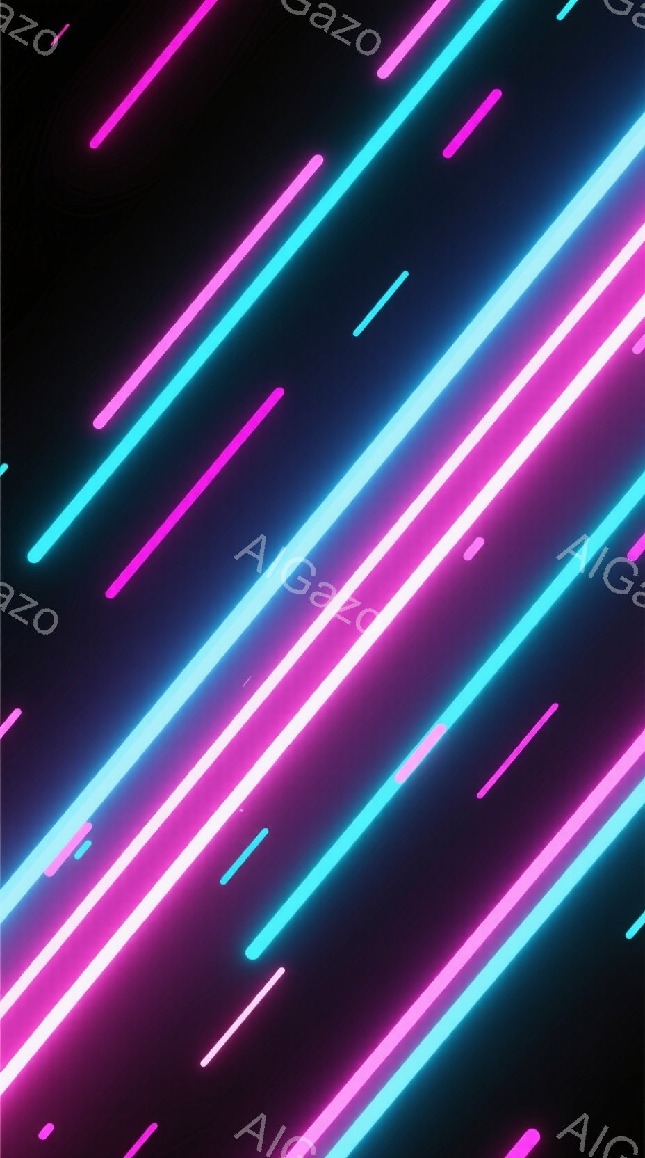 鮮やかなネオンピンクとターコイズブルーの線が、黒い背景を斜めに横切る抽象的な画像です。これらの線は様々な長さで、まるで光の軌跡やエネルギーの流れを表現しているかのようです。全体的に未来的な雰囲気で、サ - AI生成フリー素材