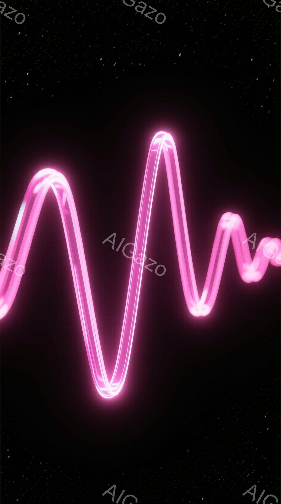 深い黒色の背景に、ネオンピンク色の光の線が波打つように描かれています。光の線は立体感があり、まるでエネルギーの流れや心電図のような印象を与えます。全体的に未来的な雰囲気で、夜の都市の光景を連想させます。