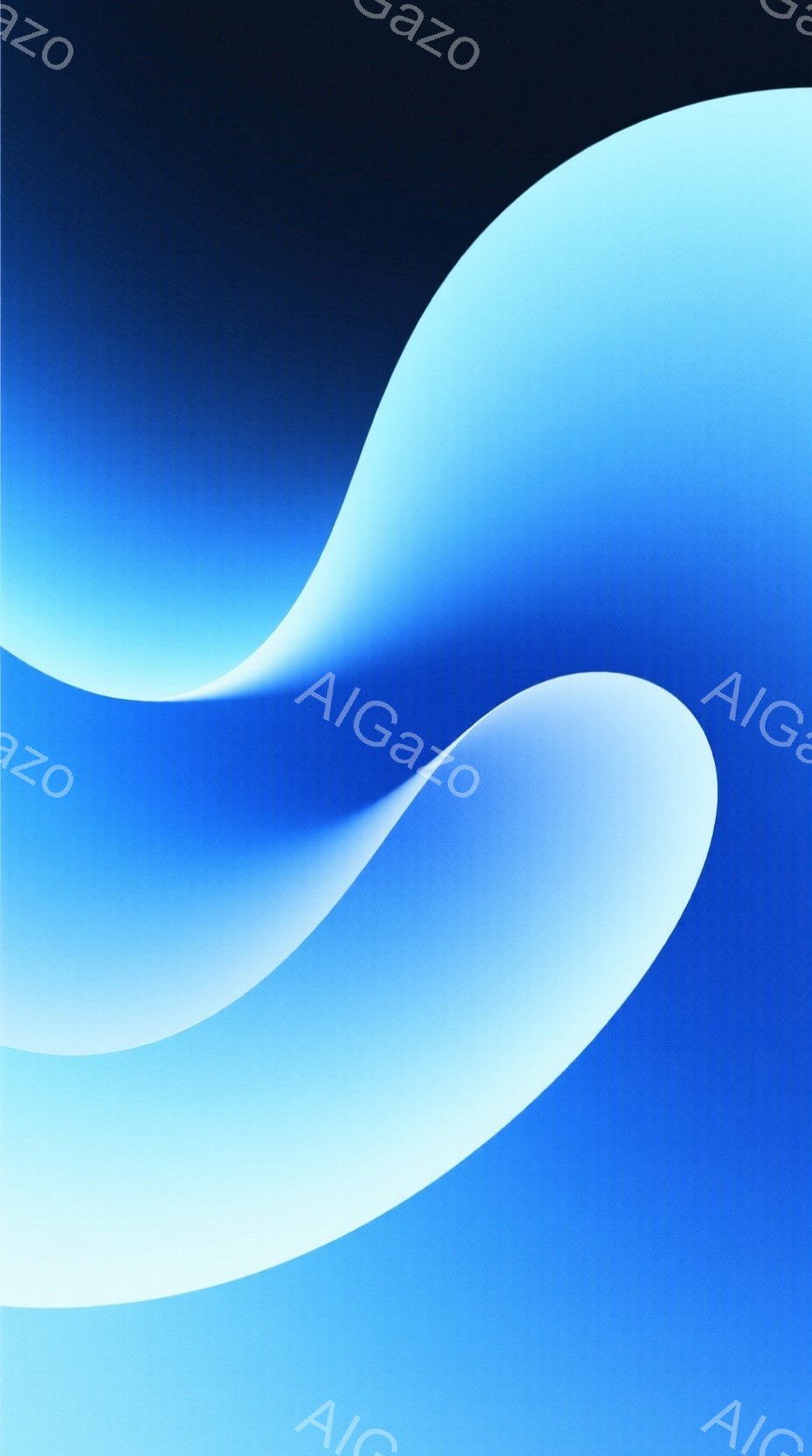 鮮やかな青色のグラデーションが広がる抽象的な画像です。曲線を帯びた白い帯が、背景の濃い青色から明るい青色へと流れるように配置されています。全体的に穏やかで流動的な雰囲気が漂い、まるで水面や空のような印 - AI生成フリー素材