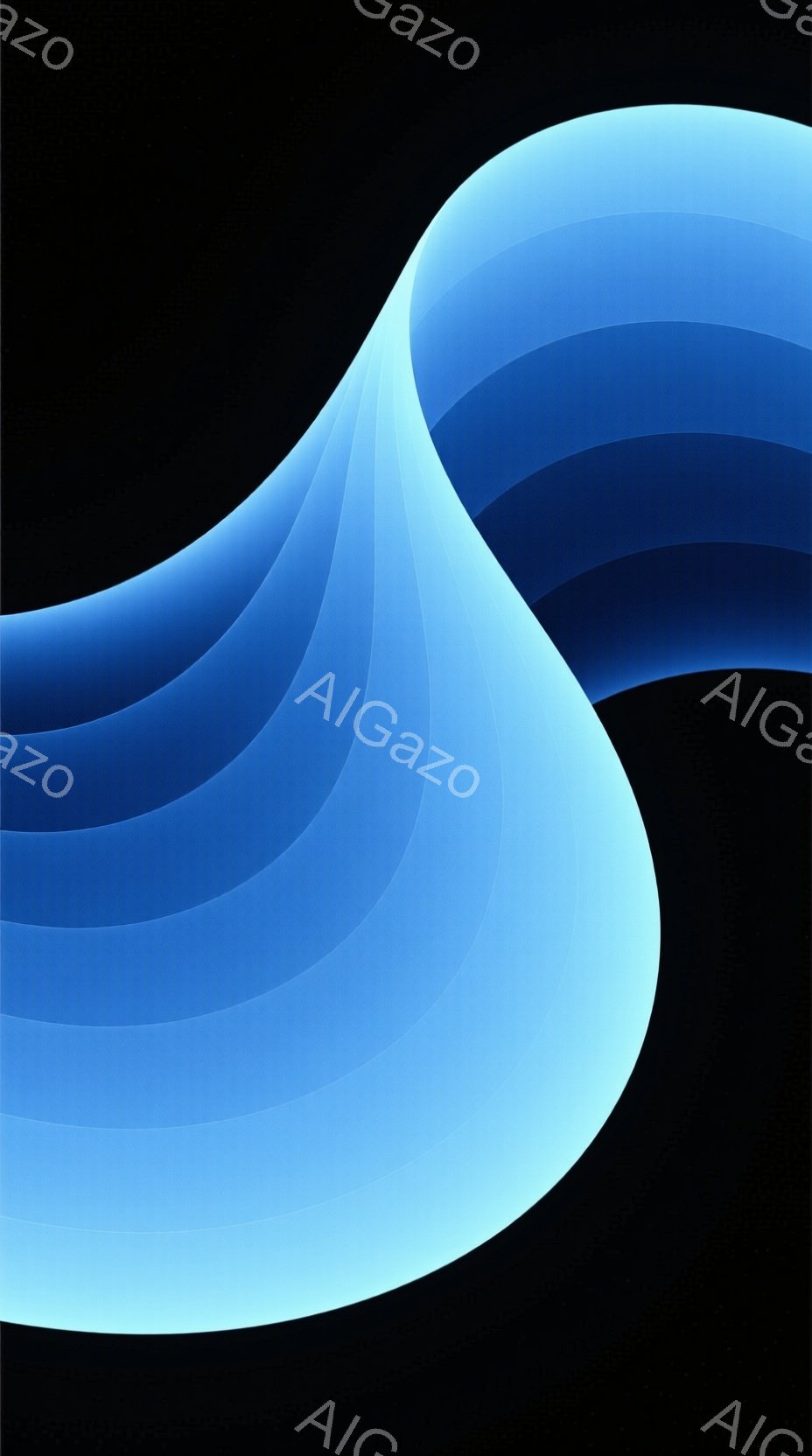 この画像は、暗い背景に浮かぶ、青い層状の曲線的な光の抽象表現です。光は濃い青から薄い青へと徐々に変化し、柔らかく流れるような印象を与えます。全体的に、未来的な雰囲気と静けさを感じさせるイメージです。