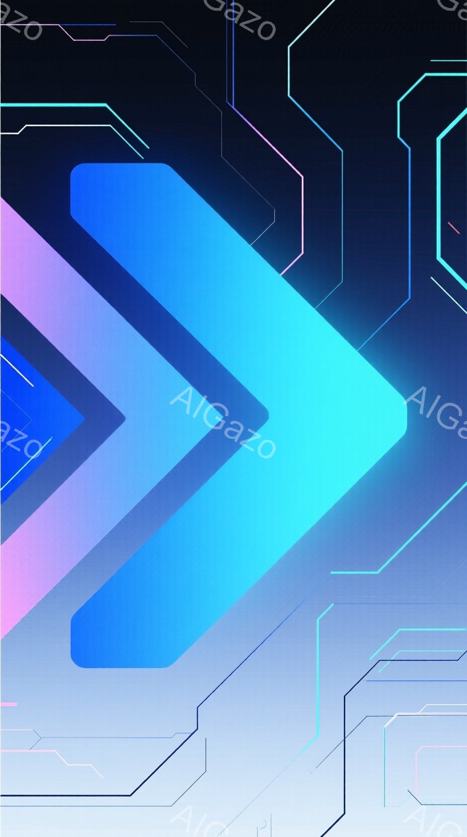 この画像は、鮮やかな青と紫のグラデーションで構成された抽象的な背景です。幾何学的な線と光の帯が交差し、未来的なテクノロジーやサイバー空間を連想させるデザインとなっています。全体として、冷たく、洗練された、そしてエネルギーに満ちた雰囲気です。