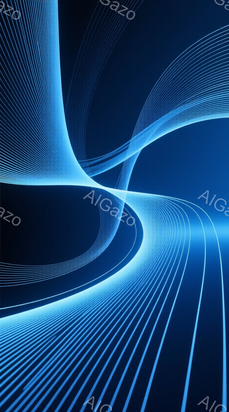 鮮やかな水色の光の線が、黒い背景の中で渦を巻くように流れています。線は曲線的で、まるでエネルギーの流れや光の軌跡を表現しているかのようです。全体的に未来的で、流動的かつ神秘的な雰囲気を醸し出しています - AI生成フリー素材