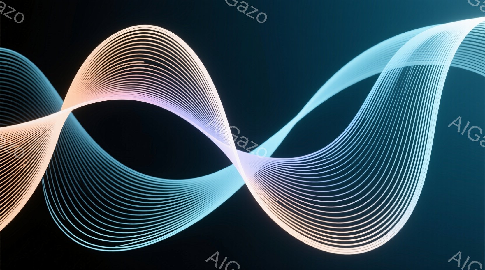 鮮やかなピンク、青、白の光の帯が、暗い背景にねじれながら流れる抽象的な画像です。帯はまるで無限のループを描き、未来的なエネルギーや動きを感じさせます。光のグラデーションと曲線が、優雅で洗練された雰囲気 - AI生成フリー素材