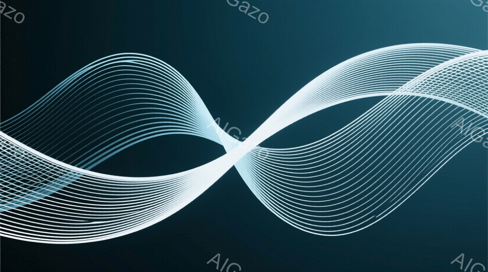 滑らかな白い線が複雑に絡み合い、まるで光の軌跡のような抽象的な図形を形成している。暗い青色の背景が、白い線の輝きを際立たせ、優雅で未来的な雰囲気を醸し出している。この画像は、動きと静止が入り混じった、洗練された美的感覚を表現している。