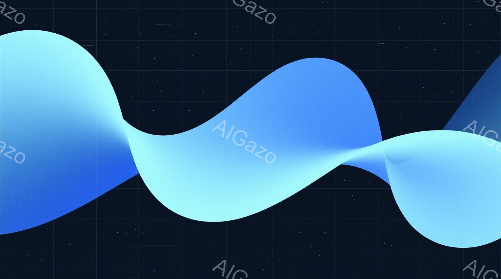 鮮やかな青色の流線形の帯が、暗い紺色の背景を横切っています。帯は光沢があり、滑らかで、あたかも液体が流れているかのような印象を与えます。背景は微かに星屑のような点々が散りばめられ、神秘的で未来的な雰囲 - AI生成フリー素材