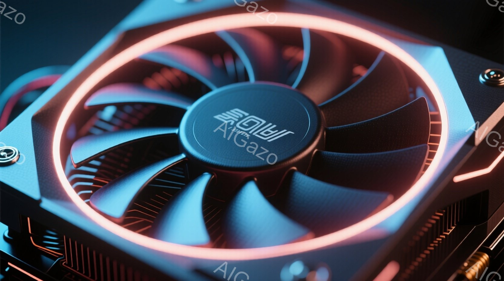 画像は高性能なPC冷却ファンのクローズアップです。黒色のファンブレードが、鮮やかな赤色のLEDリングで囲まれており、モダンで未来的な印象を与えます。背景には基板の一部がぼやけて見え、コンピューター内部の精密な構造を感じさせます。