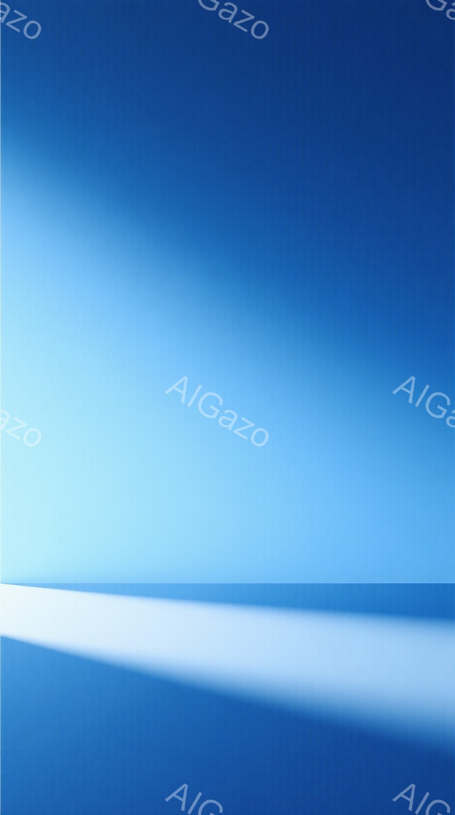 この画像は、空と水平線のみを描いた抽象的な表現です。空は明るい青色から徐々に濃い青色へとグラデーションになっており、地平線は白くぼやけた線として表現されています。全体的に静かで穏やかな雰囲気が漂い、広大で無限の空間を感じさせます。