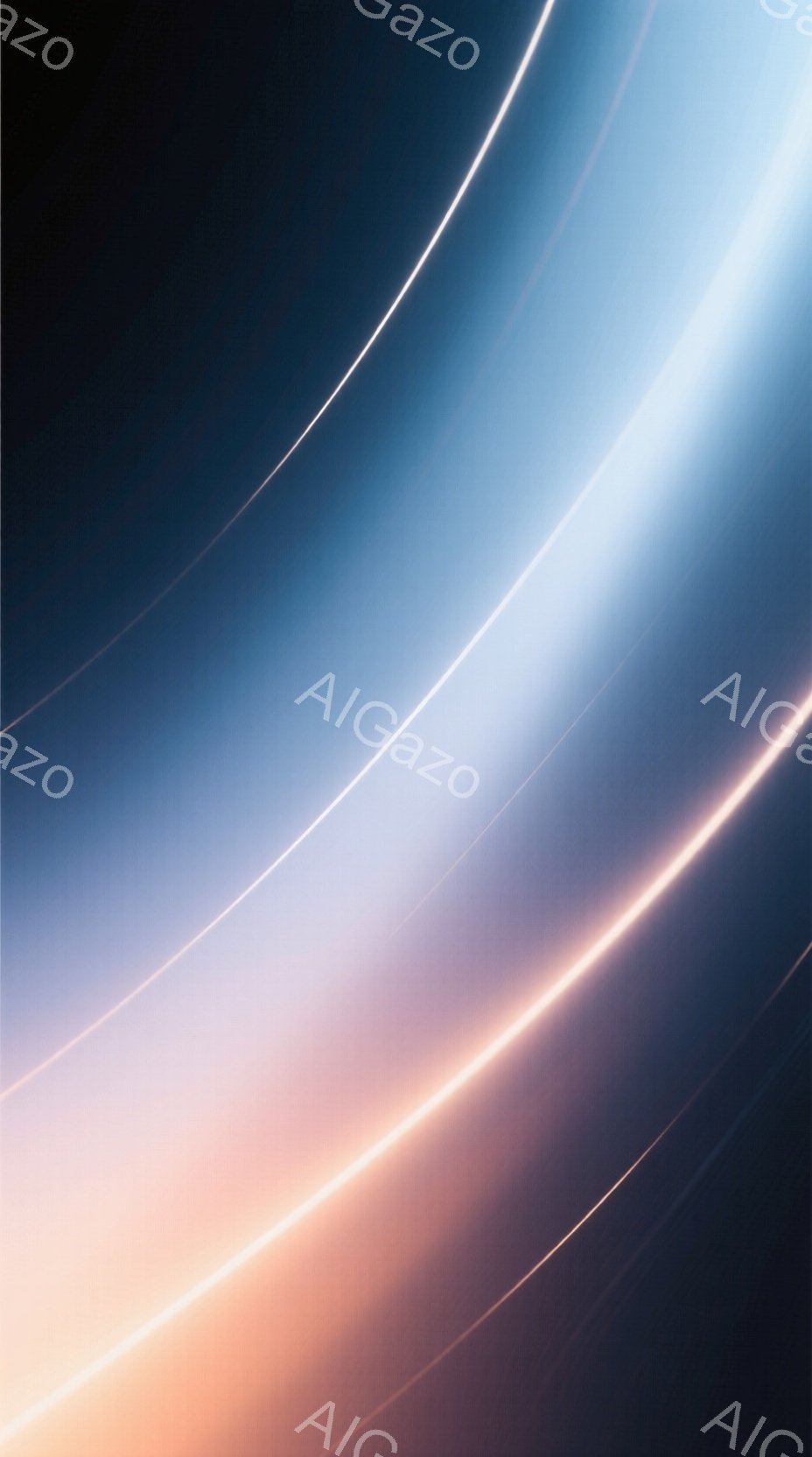 この画像は、流れるような光の帯が複数、暗い背景に重なる抽象的な構成です。光はオレンジから白へと徐々に変化し、空を横切る彗星や流れ星のような印象を与えます。全体的に神秘的で未来的な雰囲気を醸し出しています。